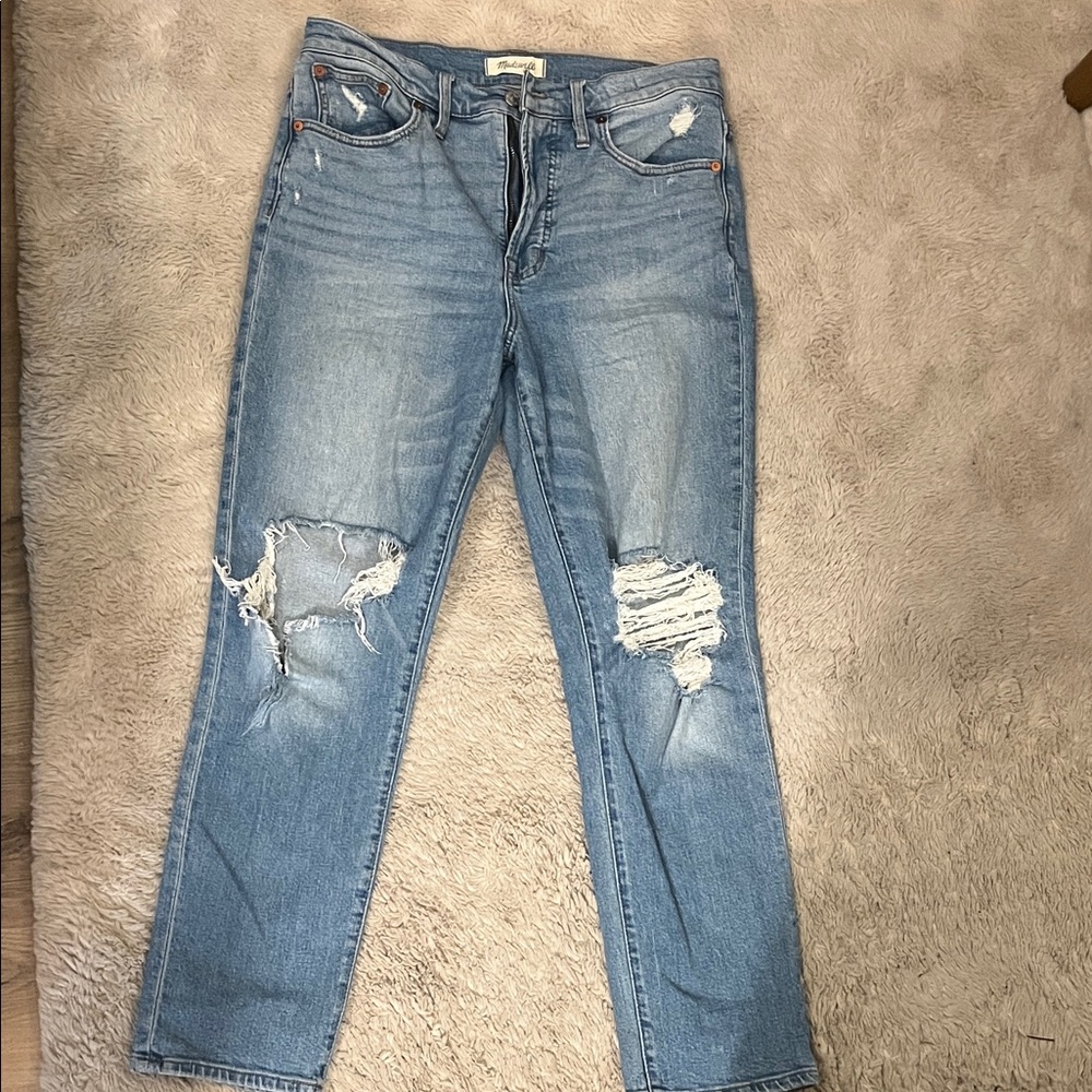Madewell Light Blue Distressed Straight Leg Jeans